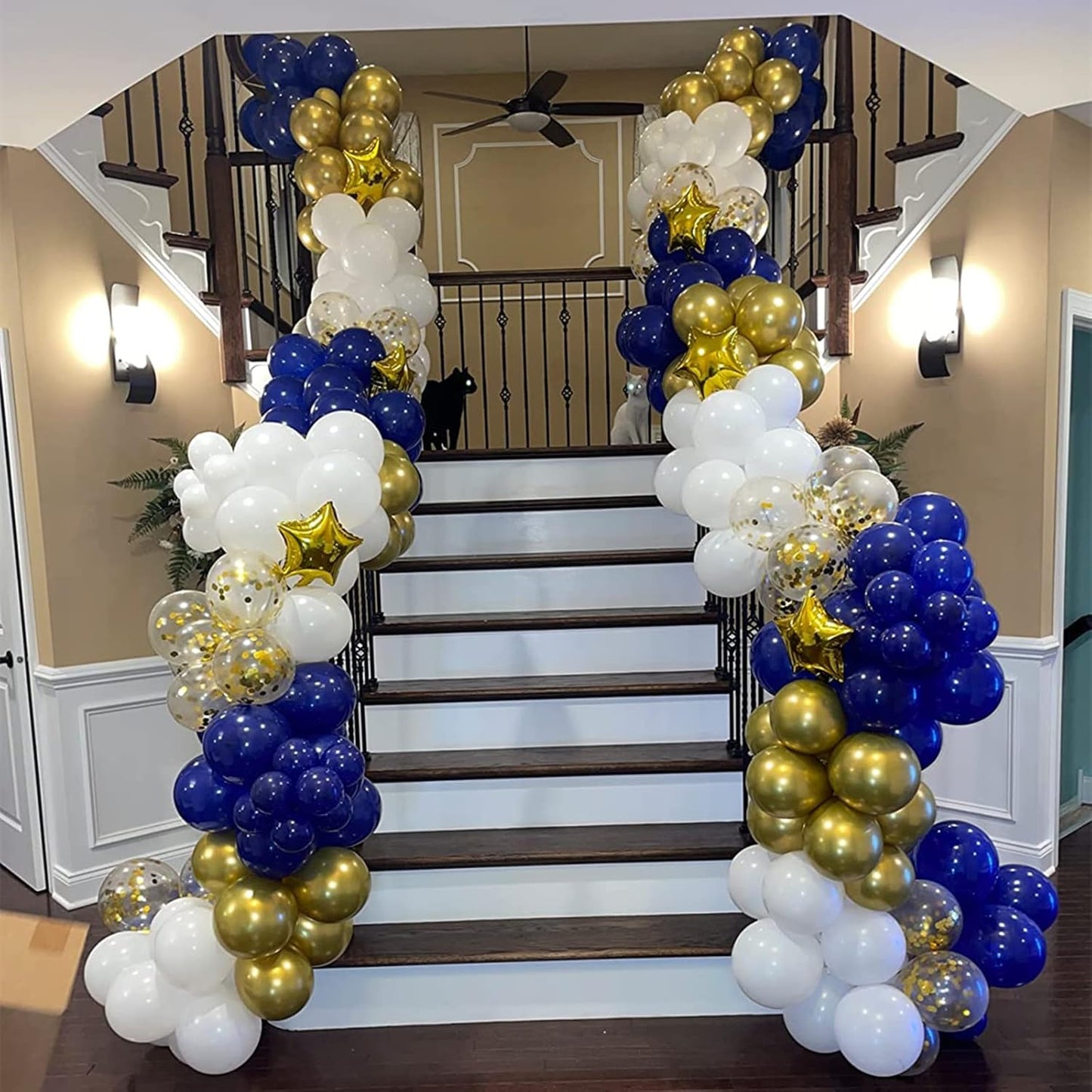 Balloons Royal Blue White Gold Balloons for Graduation Decorations Metallic Chrome Gold Confetti 12inch Dark Deep Blue White Latex Balloon for Birthday Party Anniversary Baby Shower