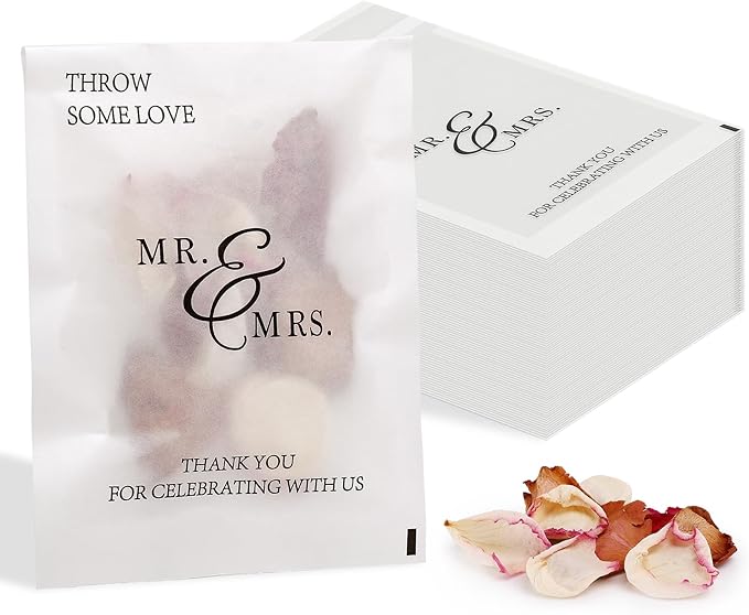 50 Pcs Wedding Confetti Bags Throw Some Love Petal Toss Packets Glassine Flower Petal Packets for Wedding Send Off, Exit, Tosses