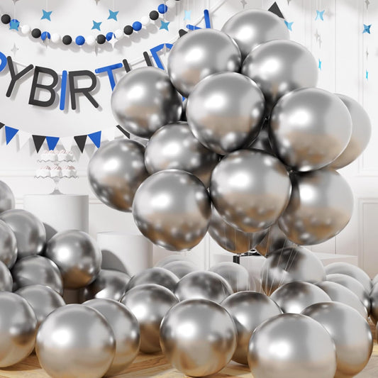 AULE Party Balloons 50 Pcs 12 inch Silver Metallic Chrome Helium Shiny Latex Thicken Balloon Perfect Decoration for Wedding Birthday Baby Shower Graduation Christmas Carnival