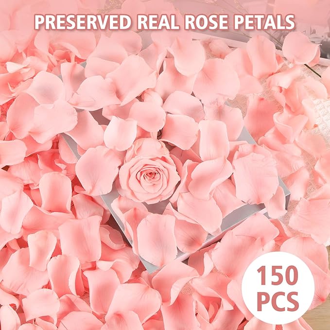 Dried Real Rose Petals, Preserved Flower Petals Confetti for Wedding, Romantic Night for Her Set, Engagement, Bridal Shower, Valentine's Day, Flower Girl Party Dinner Table Decor (1.4oz, Pink)