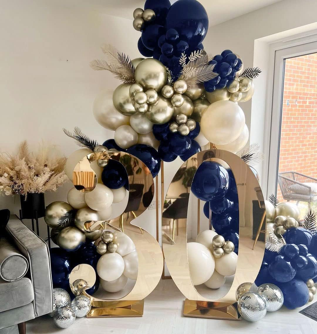 Navy Blue Balloon Garland Double Stuffed Pearl White Royal Blue Balloons Dark Navy Gold Balloon Arch Kit for Birthday Baby Shower Graduation Bridal Wedding New Year's Party Decor