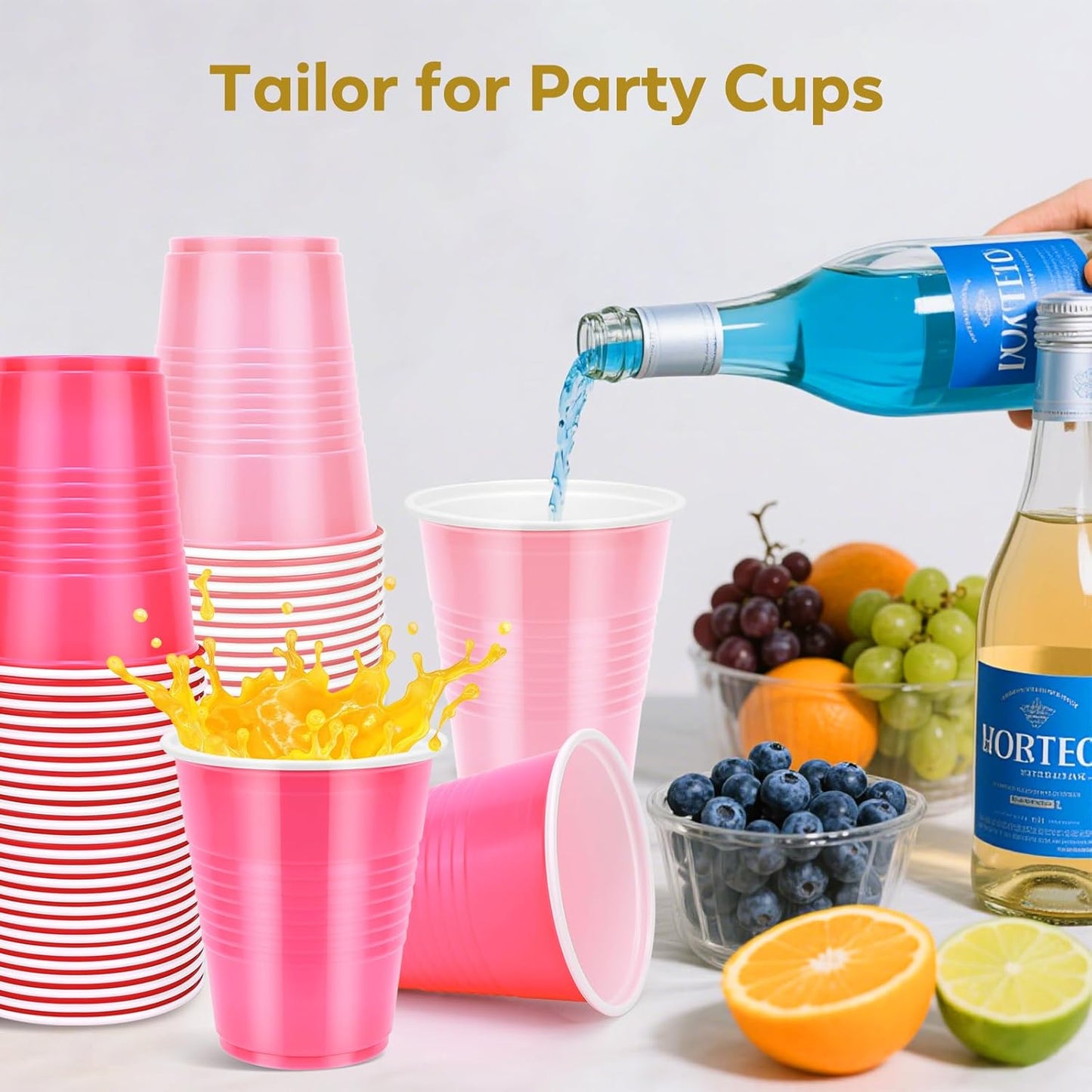 100PCS Pink Plastic Cups, 12oz Disposable Party Cups Bulk Pack, BPA Free Drinkware for Soda Juice Beer Cold Drinks Suitable for Wedding Halloween Thanksgiving Christmas Birthday Holiday Celebrations