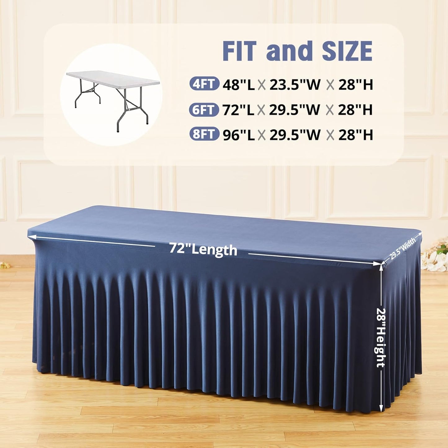 Besutolife 2 Pack Dark Blue Spandex Tablecloth for 6ft Rectangle Tables Fitted Table Cloth Stretch Table Covers Skirt 6ft Rectangular Tablecloths for Banquet Parties Wedding Decorations