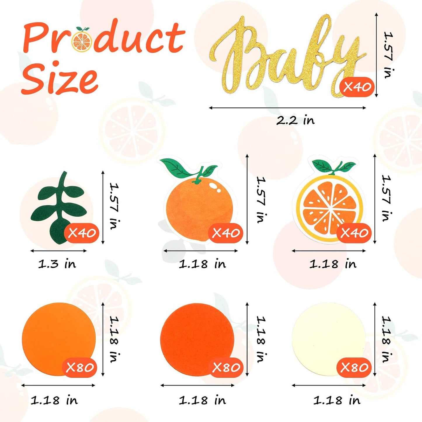 400 Pcs Little Cutie Baby Shower Confetti Citrus Decoration Orange Baby Shower Confetti with Eucalyptus and Orange Tangerine Table Scatter for Gender Reveal Decor