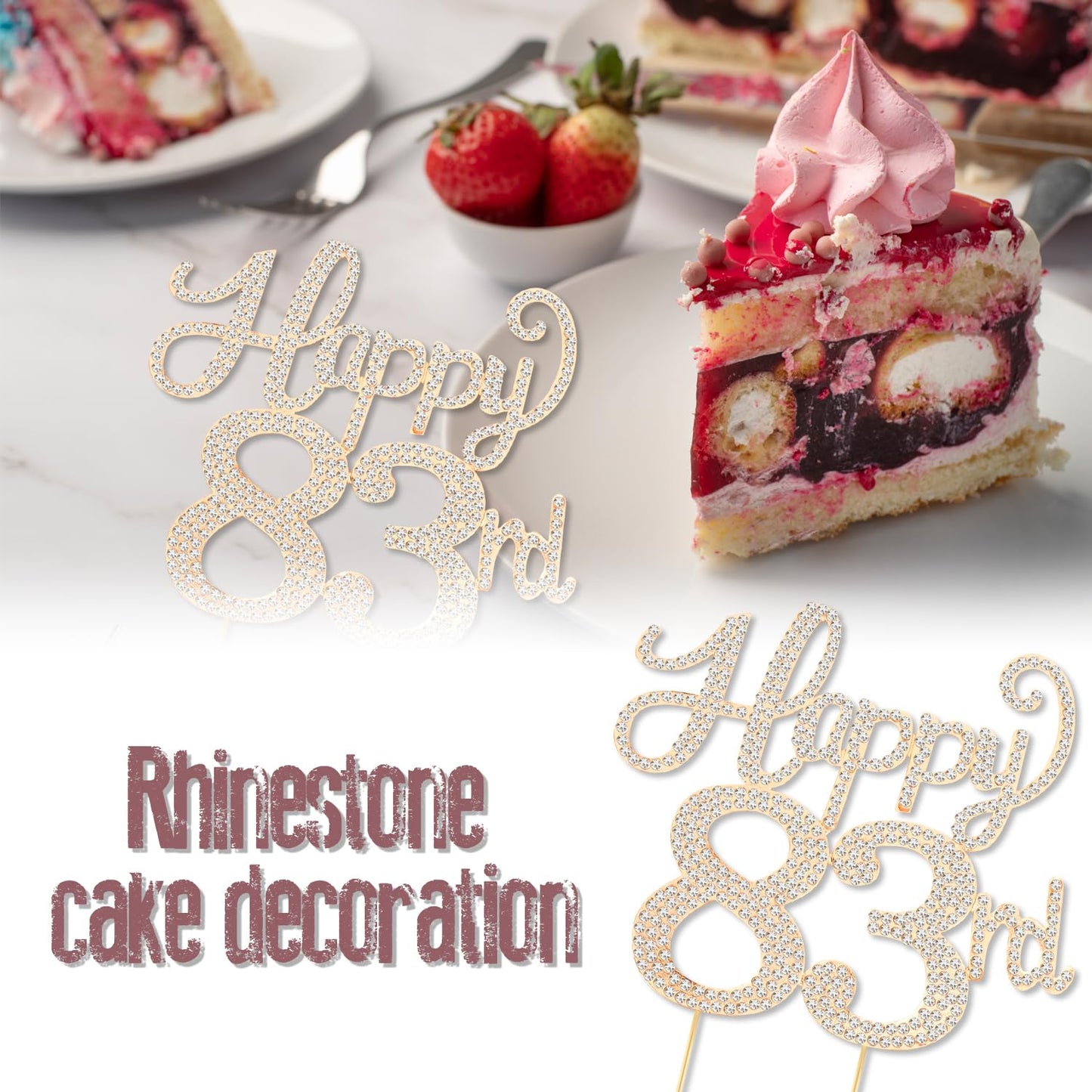 Happy 83rd Birthday Decorations,83rd Birthday Gold Rhinestone Cake Topper - Cheers to 83 Years Old Bday Party Metal Sparkly Cake Centerpieces Sign.