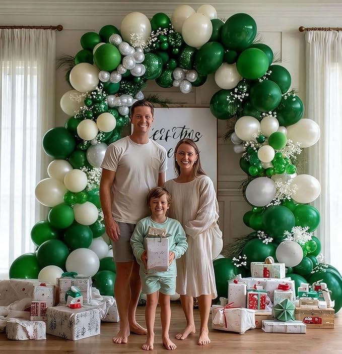 Green White Balloon Garland Double Stuffed Latex Emerald Green Sand White Cream Grey Pearl Balloon Arch Different Sizes for Christmas Wild One Wedding Baby Shower Birthday Jungle Party Decor