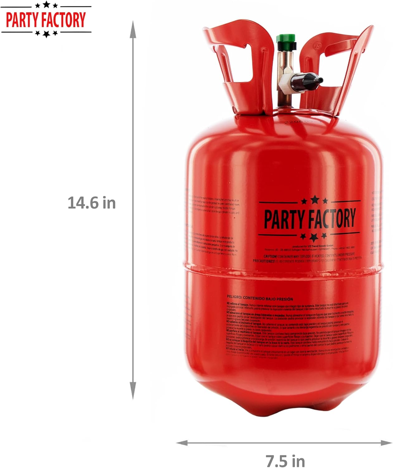 Party Factory Helium Tank for up to 30 Latex Balloons, Helium Cylinder 7 cu. ft. Gas with filling quantity for Balloons, Ideal for Birthday Party, Wedding