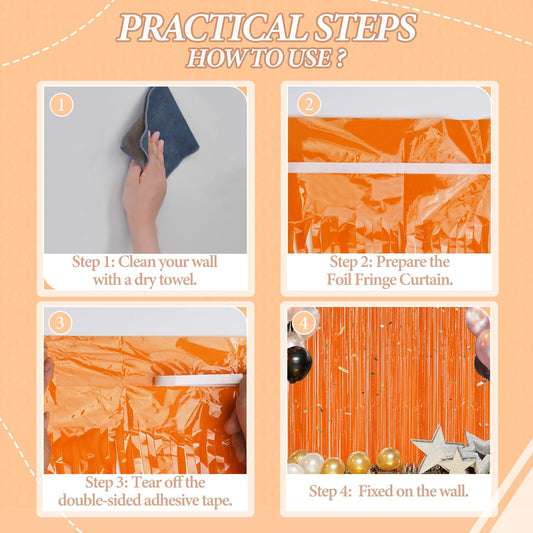 3 Pack Foil Fringe Backdrop - Orange Shiny Tinsel Curtains for Party Decoration/Photo Booth Props - 3.3x8.2 FT Metallic Foil Backdrop for Birthday, Wedding, Graduation, Christmas.