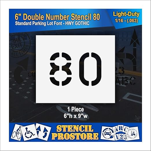 Pavement, Curb, and WheelStop Stencils - 6 inch Double Number Stencil - (80) - 6" x 9" x 1/16" (63 mil) - Light-Duty