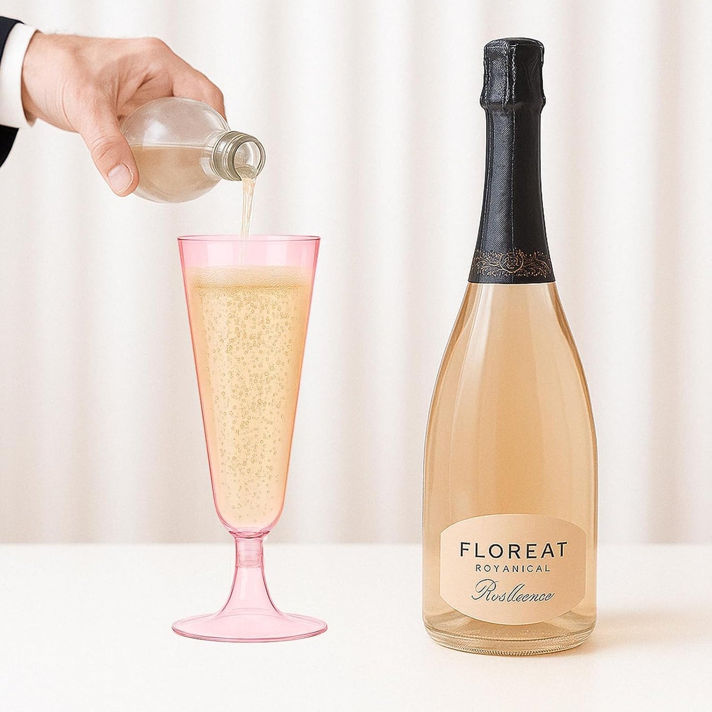 100 Pack Pink Clear Plastic Champagne Flutes, 5 Oz Disposable Champagne Glasses, Unbreakable Acrylic Mimosa Glasses Wedding Cocktail Cups for Engagement Birthday Graduation Party Decorations Supplies