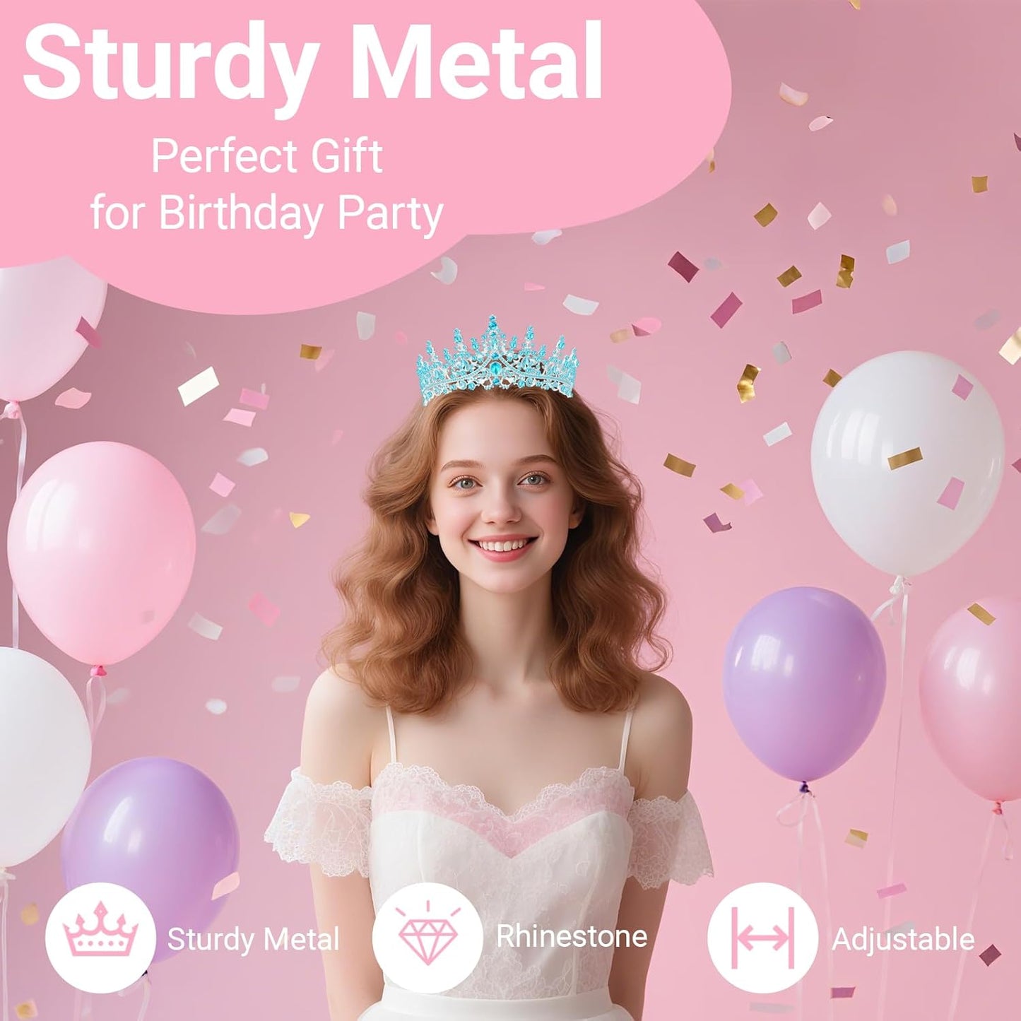 Birthday Tiara and Crown with Sash, Birthday Tiara for Women Party (Blue)