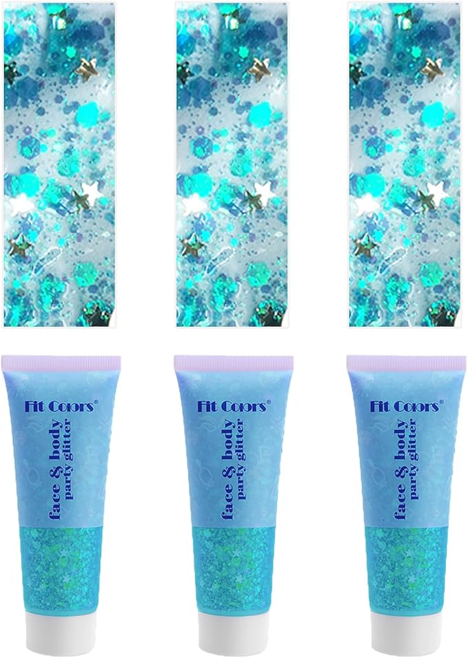 Face Body Glitter, Hair Glitter Sparkles Chunky Face Glitter Gel for Girls Makeup Singer Concerts Mermaid Festival Sequins Face Paint (Pink+Blue+Purple+Green+Rose)