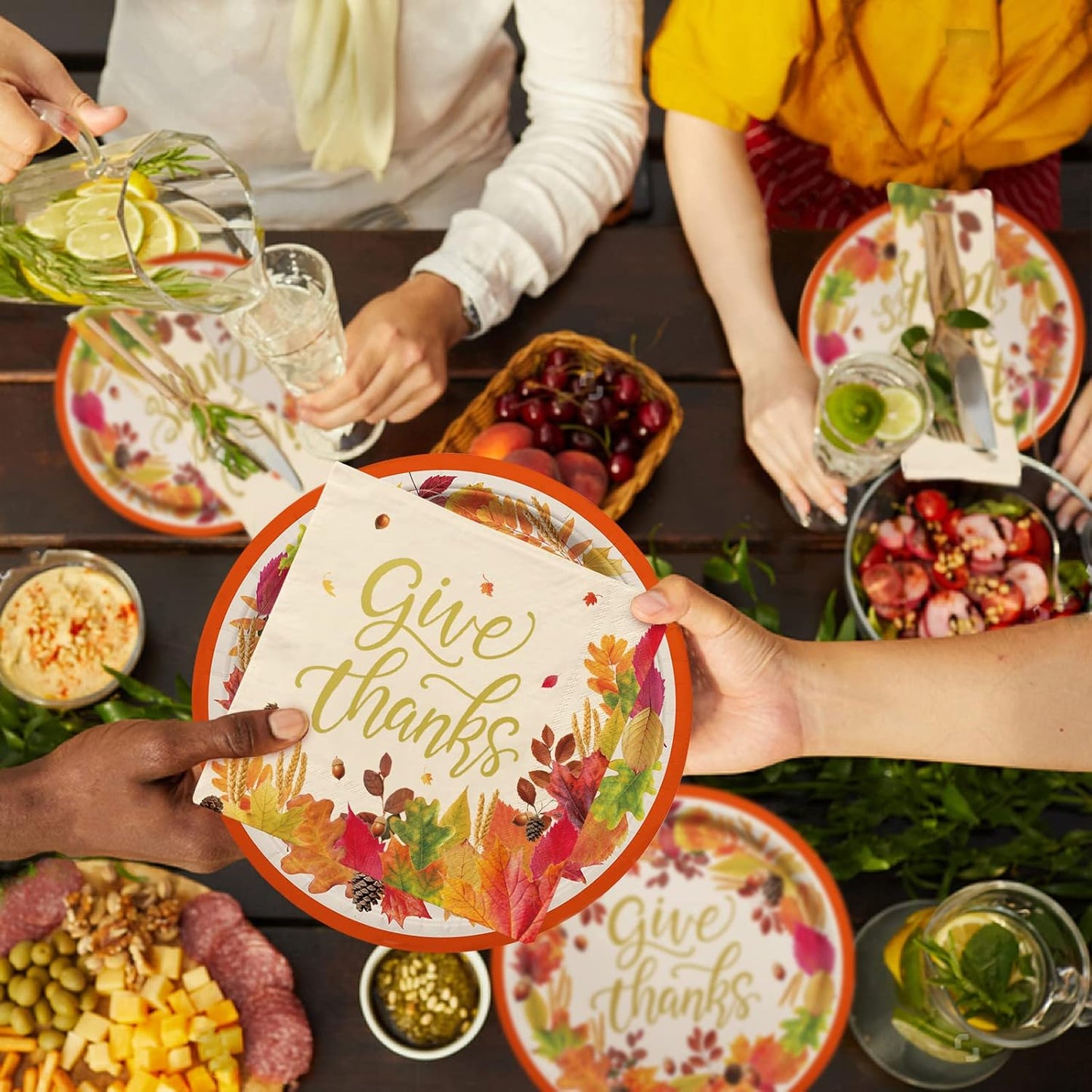 Fall theme Thanksgiving Party Supplies Kit, Serve 50, Autumn Harvest Disposable Dinnerware Includes: Paper Dinner Plates, Dessert Plates, and Napkins, Great for Thanksgiving Party Decorations