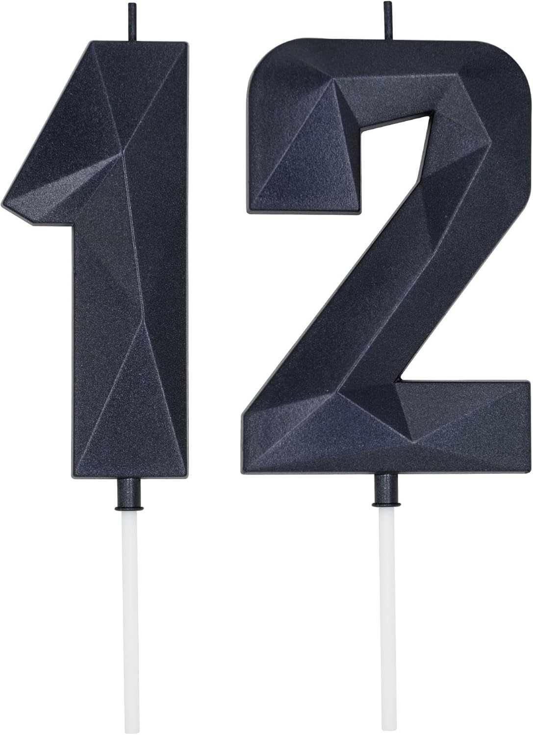 DERVENTA Birthday Candle Big Number 3D Black 3.7 inch Party Celebration Anniversary Decoration Cake Topper 1 Piece (Number 12 Black)