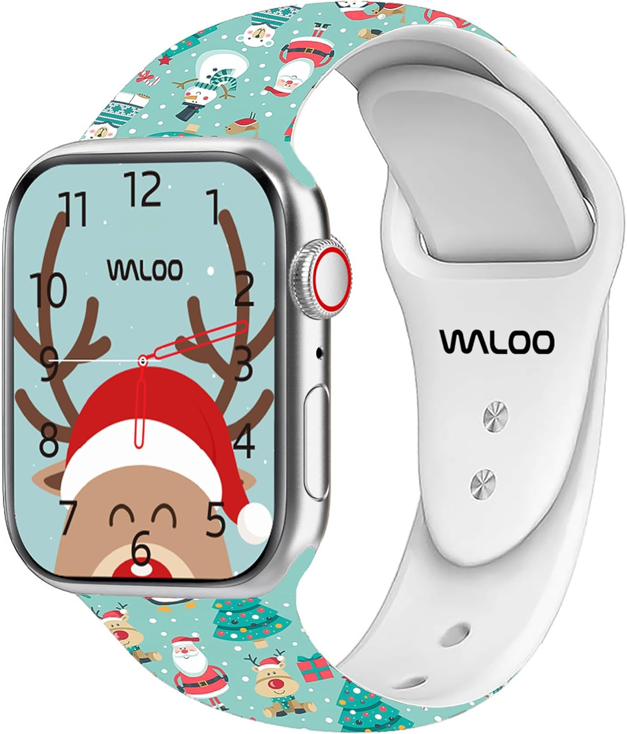 WALOO Adjustable Christmas Pattern Silicone Replacement Watch Band Compatible With Your Apple Watch Series 10/9/8/7/6/5/4/3/2/1/SE/Ultra Fits Sizes 38mm, 40mm, 41mm, 42mm, 44mm, 45mm, 46mm, 49mm