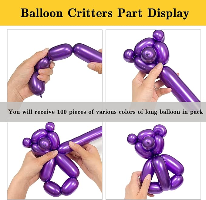 Metallic 260 long balloons 100 Pack Multicolored Twisting Animal Balloons Modeling Long Magic Balloons for DIY Animal Model Wedding Birthday Festival Party Decorations(Metallic long Balloons Assorted)