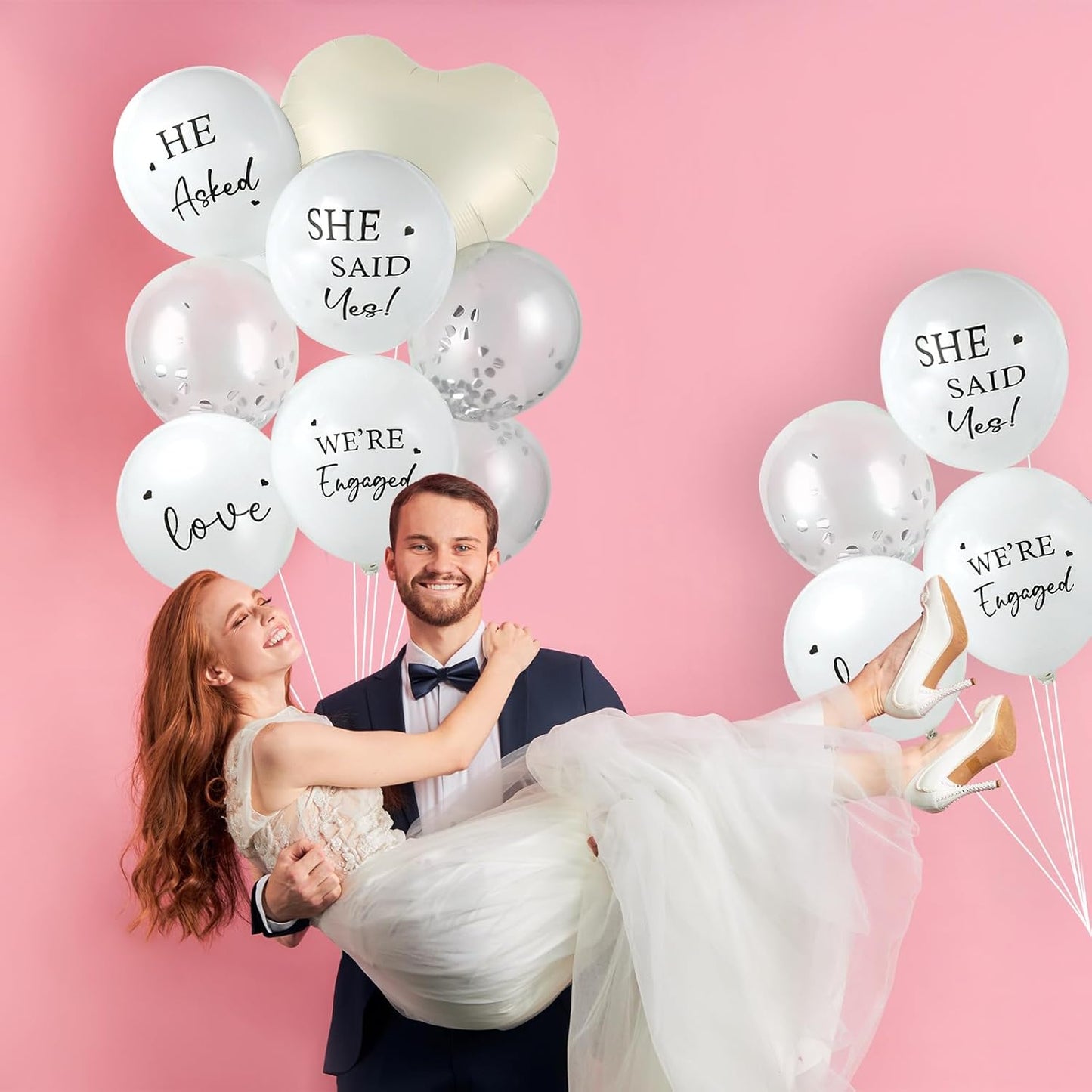 54Pcs Engagement Party Balloons Engagement Party Decorations He Asked?She Said Yes Balloon Cream Heart Shape Silver Confetti Latex Balloon for Bridal Shower Wedding Supplies