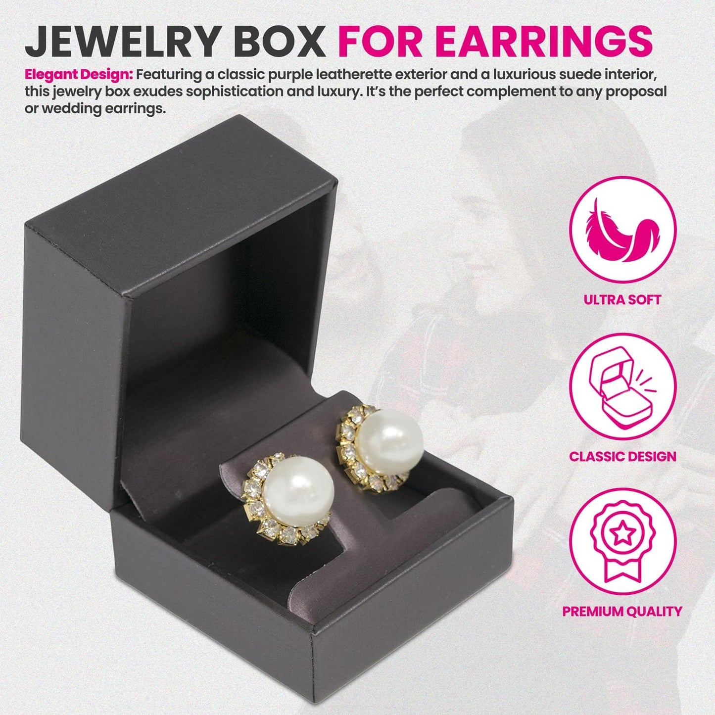Novel Box Earring Tree Purple Jewelry Box 2.37x2.37x1.87 Inches - Earrings Gift Box for Proposal Wedding Engagement - Faux Leatherette Jewelry Display Box - Gift Presentation Boxes for Earrings