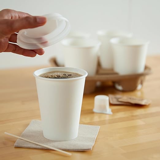 Amazon Basics Disposable Coffee Cups, 12 ounces, Paper, 1000 Count (Pack of 1), White