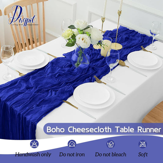 4Pack Royal Blue Cheesecloth Table Runner 10FT Gauze Cheese Cloth Table Runner 35x120Inch Long Boho Spring Easter Table Runners Rustic Sheer Table Runners for Wedding Baby Shower Bridal Shower Decor