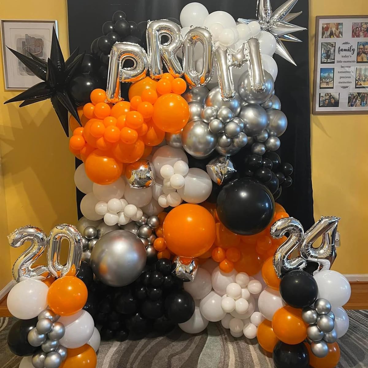 Orange Black White and Metallic Silver Balloons Garland Arch Kit, 146 Pcs Latex Balloons with Confetti for Birthday Party Graduation Father's Day Anniversary Bachelorette Party Decoration