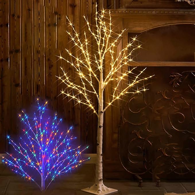Fudios Lighted Birch Trees for Decoration 4FT Light up 200 LED Faux White Tree Plug in Artificial White Christmas Decor for Home Inside Xmas Wedding Party Gift Outdoor