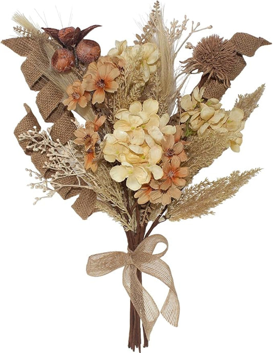 18Pcs Boho Faux Winter Fall Dried Pampas Grass Silk Hydrangea Flowers Bouquets Fall Decor, Fake Autumn Thanksgiving Harvest Stems Fall Picks Branches Floral Arrangements for Vase 18"
