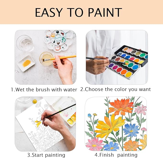 Kalysky 8.5 * 11" Watercolor Workbook,3 Watercolor Coloring Books for Adults,Water Color Book kit for Adults Beginner,160GSM Cold Press Textured Thick Paper