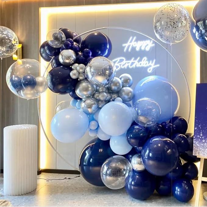 MEBAY Blue Balloon Arch Kit, 147 Pcs Metallic Macaron Light Navy Blue Balloons Garland with Confetti for Baby Shower Birthday Wedding Ocean Themed Party Decoration