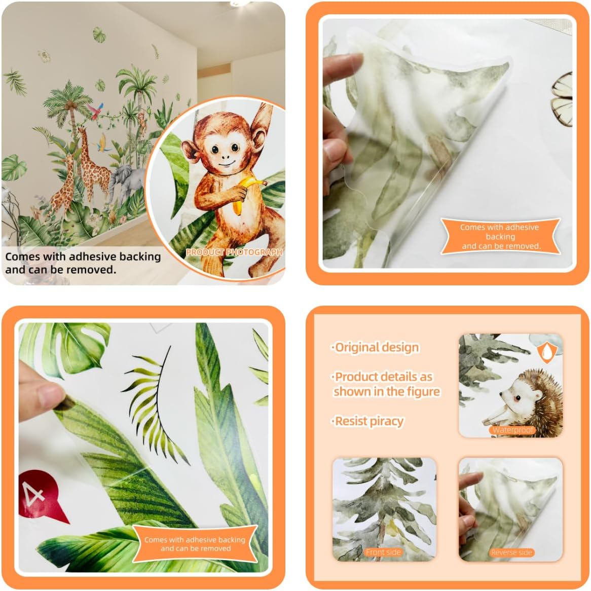 Safari Animal Jungle Wall Stickers Kids Room Living Room Wall Decor, Playroom Bedroom Classroom Kindergarten Designs