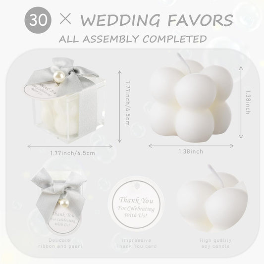 ACITHGL 30 Sets Small Bubble Candle Wedding Candles Favors for Guests Bulk Bridal Shower Favors Candles with Stylish Ribbons Thank You Cards Gifts (Shimmering Silver)