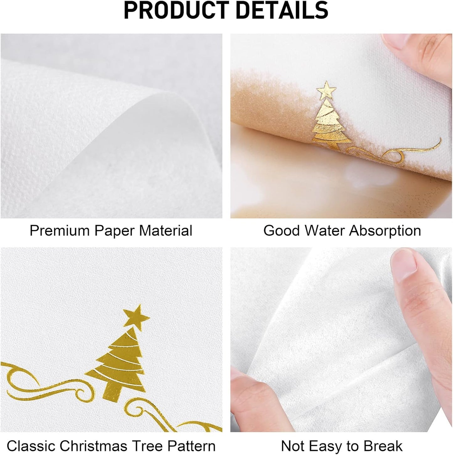 100 Pack Christmas Disposable Guest Napkins 12 x 17 Inch Gold Foil Christmas Trees Napkins Xmas Tree Hand Towels for Bathroom Kitchen Weddings Christmas Holiday Party