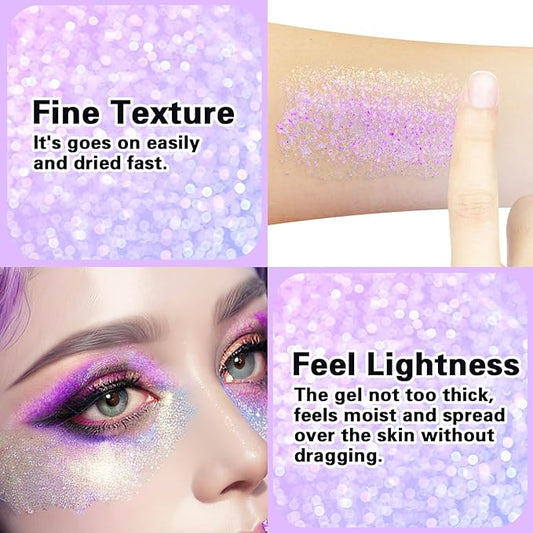 MEICOLY Fine Face Body Glitter,Holographic Color Changing Glitter Gel for Body,Face,Hair,Lip,Eye,Long Lasting Self-Adhesive Sequins Glitter Face Paint Makeup,Sparkling Pink,50ml