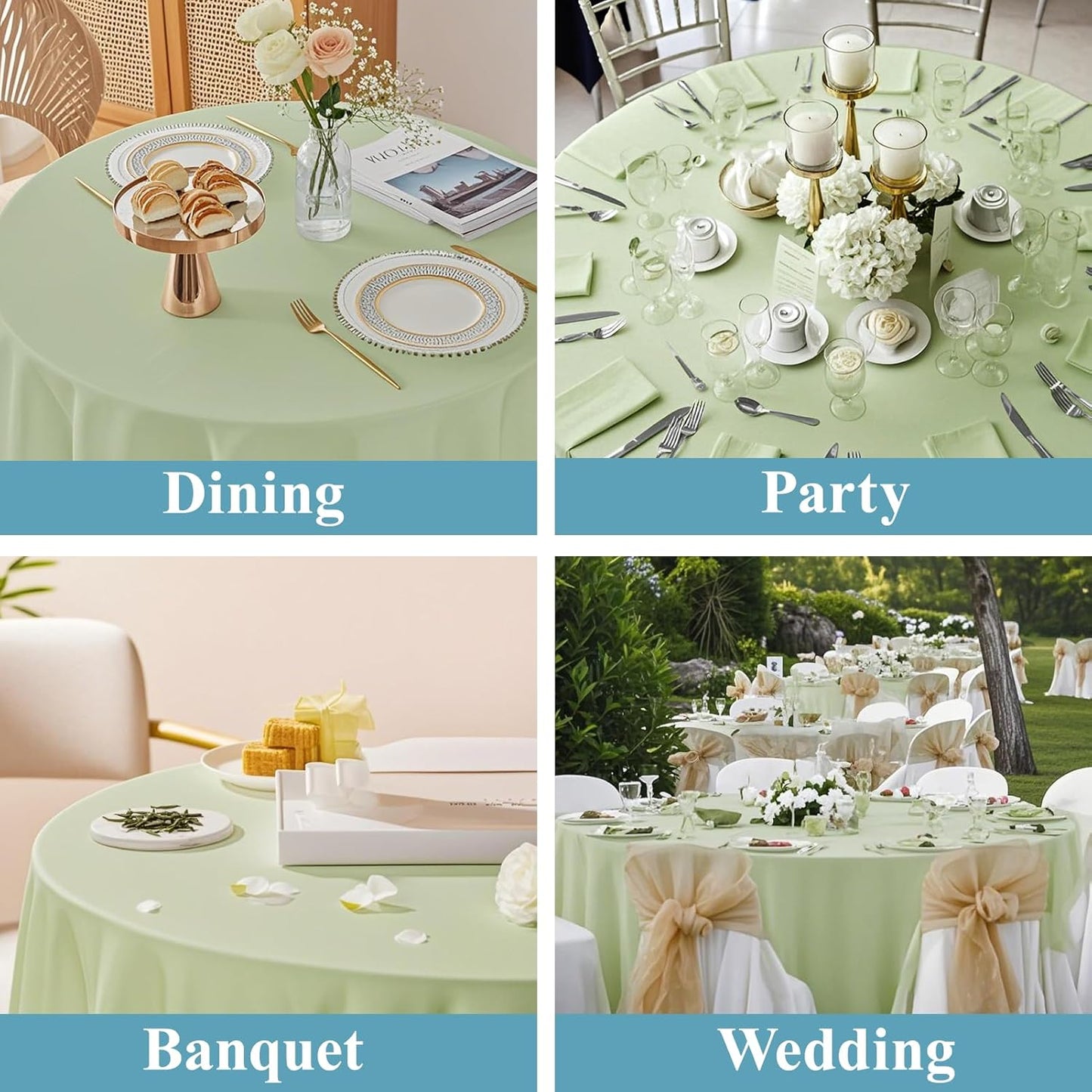 VidaFete Tablecloth 120inch Round Table Cloth Polyester, Stain Wrinkle Resistant Polyester Dining Table Cover for Kitchen Dinning Party Wedding Round Tabletop Buffet Decoration(Sagegreen)