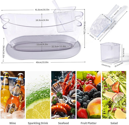 Ice Bucket，Upgraded Beverage Tub with Anti Condensation Silicone Pad and Ice Scoop Set，5.5L Ice Tub，Party Cooler，Mimosa Bar Supplies