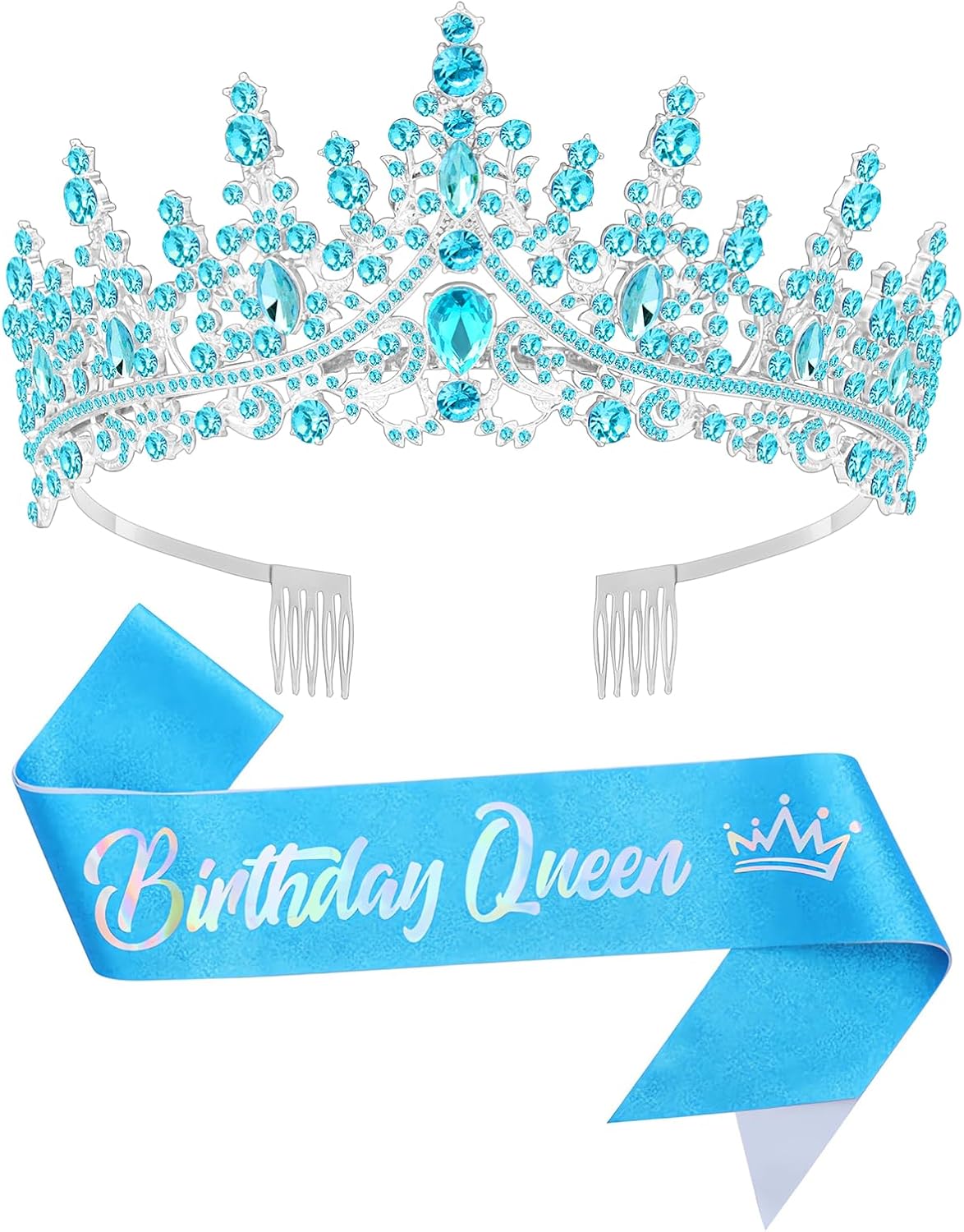 Birtthday Tiara Crown with Sash for Women Birthday Queen Party
