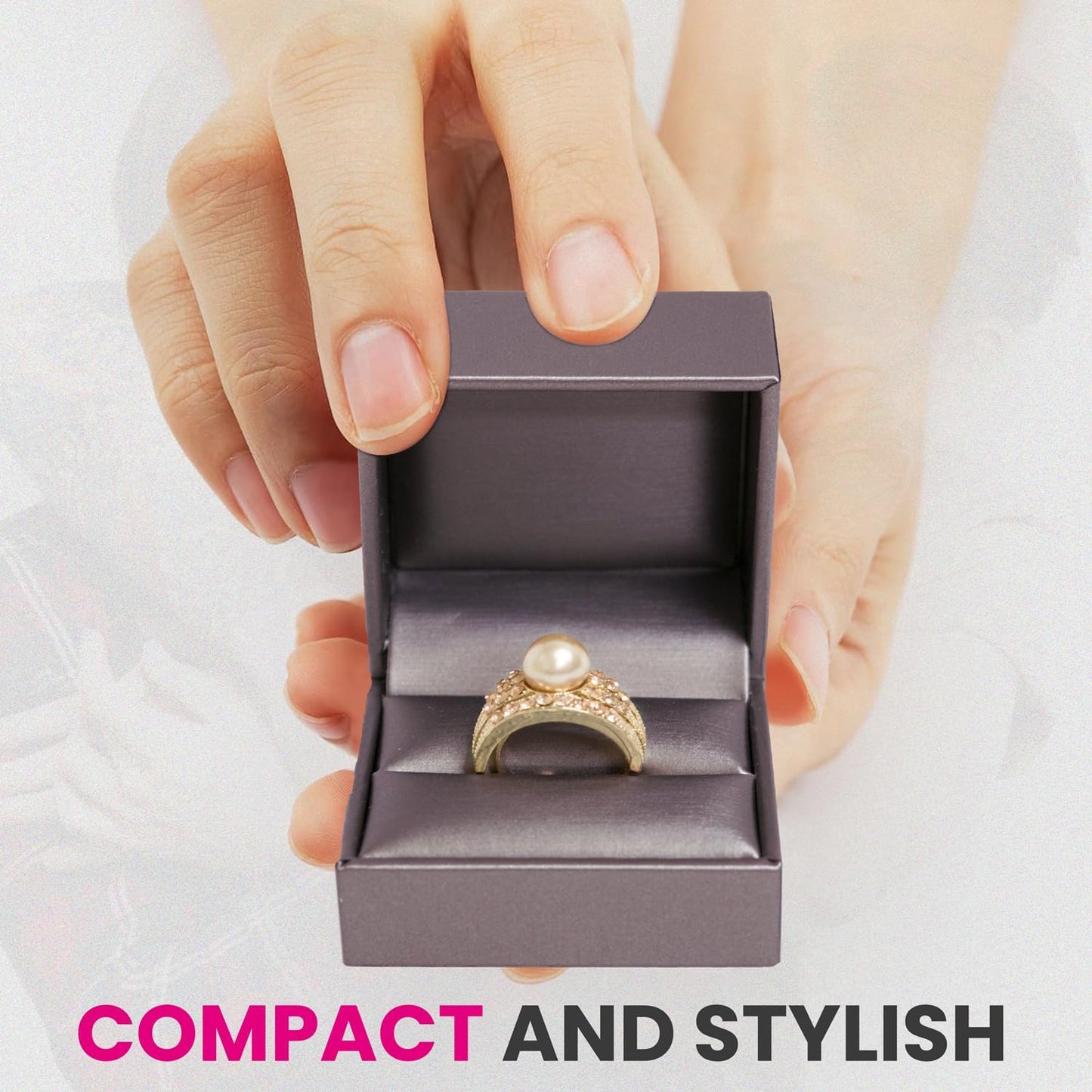 Novel Box Purple Jewelry Box for Rings 2.37x2.37x1.87 Inches - Slot Ring Gift Box for Proposal Wedding Engagement - Faux Leatherette Jewelry Display Box - Gift Presentation Boxes for Rings