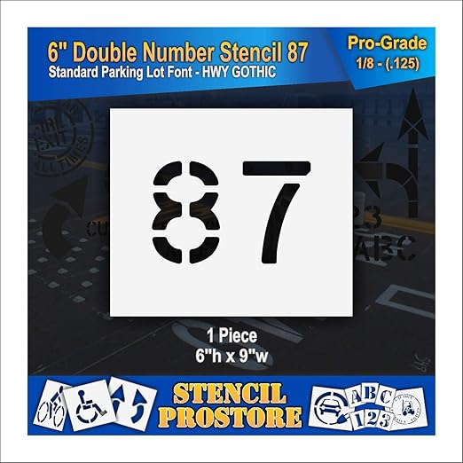 Pavement, Curb, and WheelStop Stencils - 6 inch Double Number Stencil - (87) - 6" x 9" x 1/8" (128 mil) - Pro-Grade