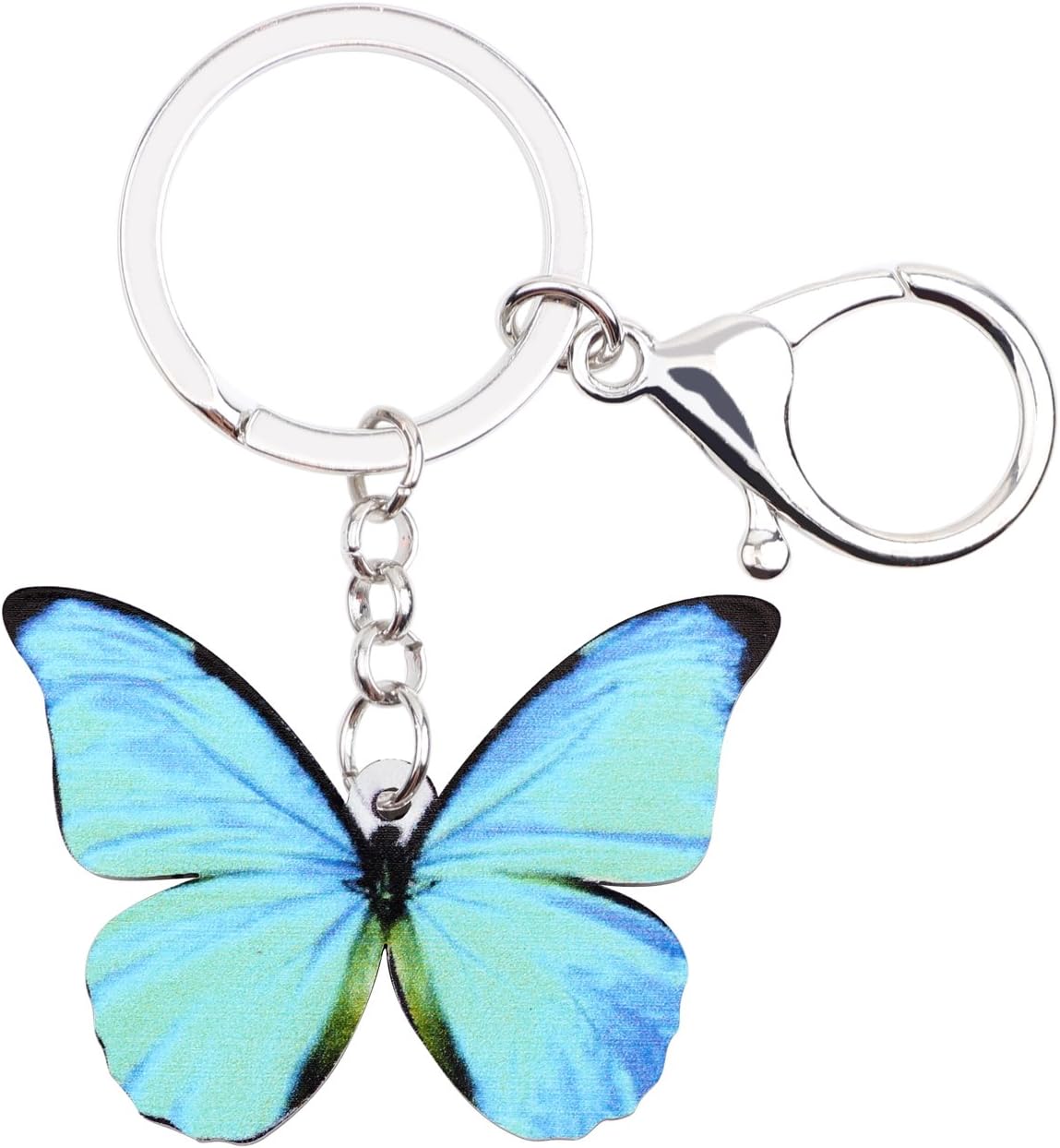BONSNY Morpho Menelaus Butterfly Key Chains for Women Car Purse Bag Rings Pendant Charms