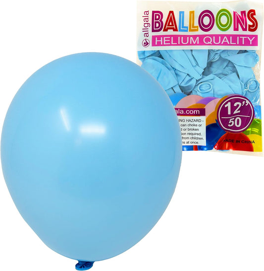 Allgala Helium Grade Latex Balloons - Bulk Balloon Pack | Ideal for Birthday Party Decorations, Gender Reveal, Thanksgiving | Thick and Strong Colored Balloons for Events | 50 pcs 12" - Retro Blue