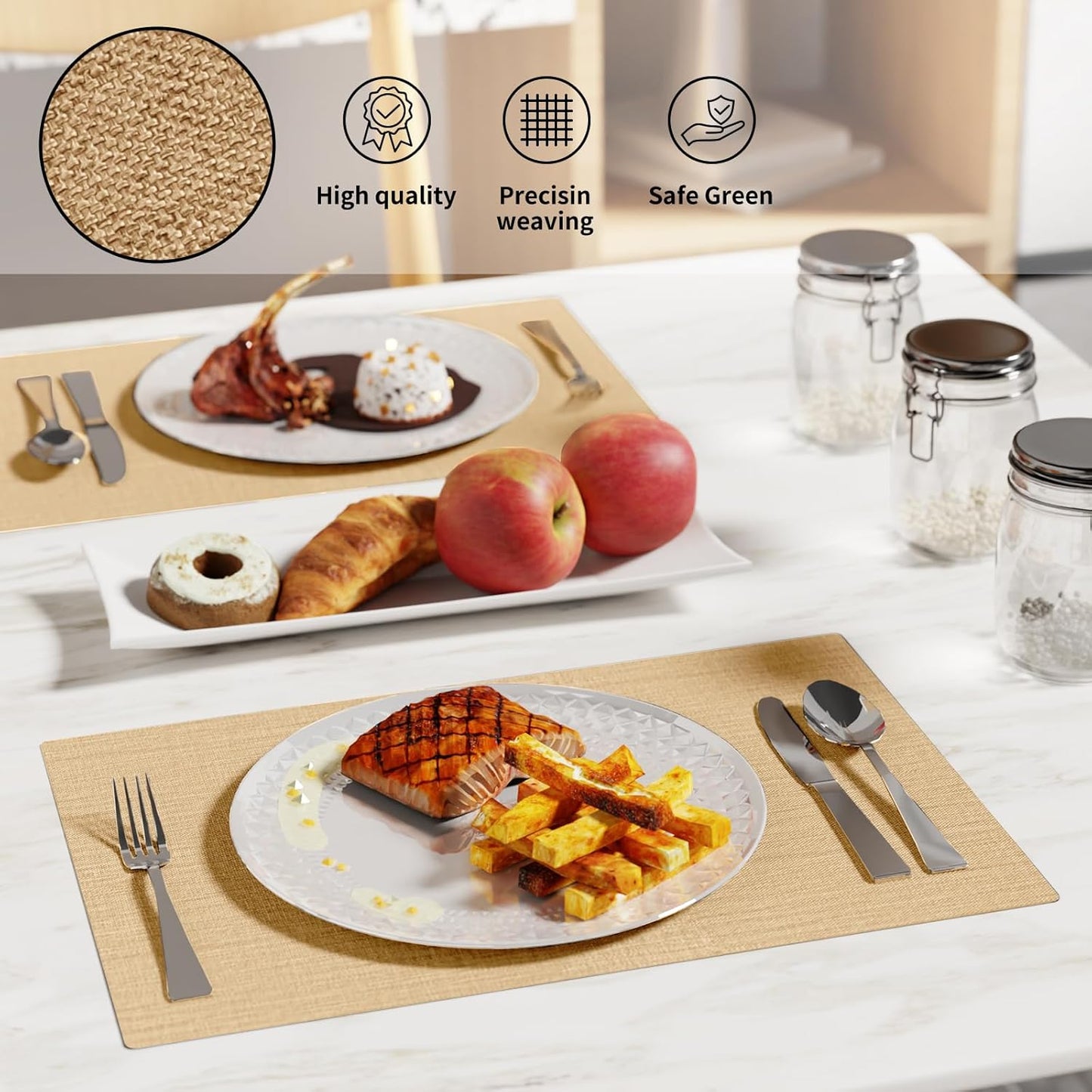 Cloth Placemats, Set of 4 Heat-Resistant Cotton Linen Blend Double Layered Machine Washable Place Mats, Wrinkle Free Thick Fabric Dining Table Mats for Indoors & Outdoors (Cream Beige, 4)