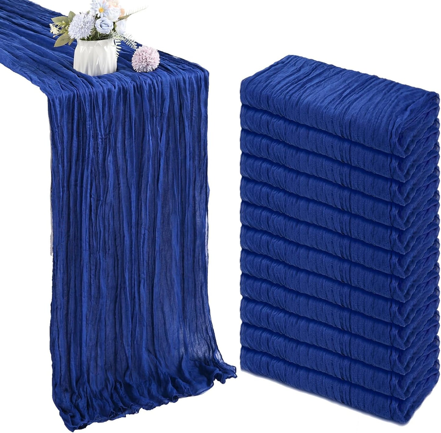 12 Pack 10FT Royal Blue Cheesecloth Table Runner 35x120 Inch Gauze Rustic Boho Table Runner Cheese Cloth for Wedding Decor Birthday Party Bridal Baby Shower Table Centerpiece Decoration
