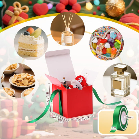 Dispowreath 48 Pcs 4x4x4 Christmas Gift Boxes with Ribbon Xmas Small Box with Lids Treat Boxes for Gift Wrapping Ornaments Wedding Holiday Birthday Party Favor(Classic)