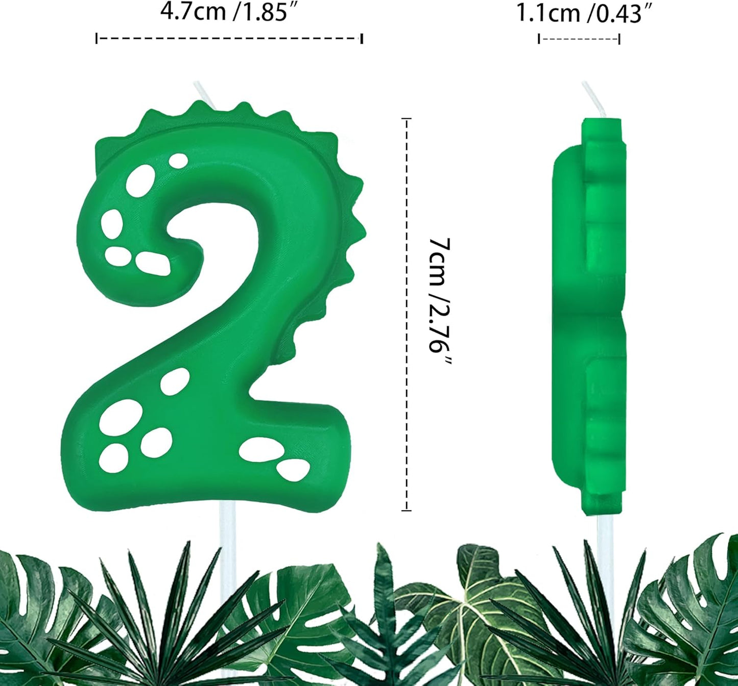 Number Birthday Candles(2 Candle Green) Dinosaur Shape Number Happy Birthday Cake Candles for Dinosaur Birthday Party Decoration Reunions Theme Party
