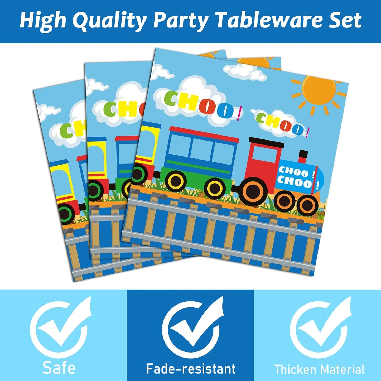 50 Guests Train Plates and Napkins Birthdy Party Supplies Train Party Supplies Decorations Train Theme Birthday Party Decorations Favors for Birthday Baby Shower 200 PCS