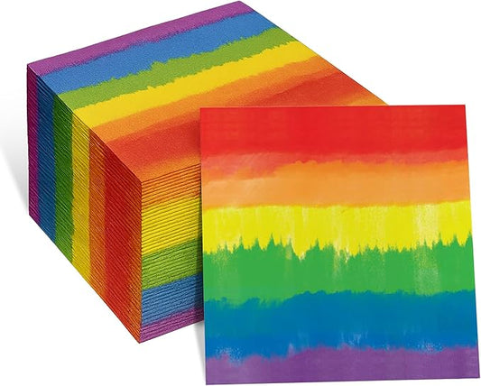 Iconikal 75-Count Disposable Party Napkins, 6.5x6.5-Inch, Rainbow Watercolor, 2-Ply