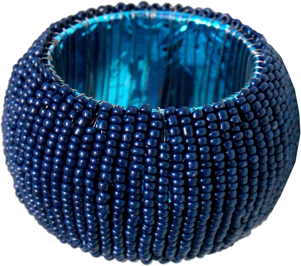 Goroly Home Beaded Napkin Rings Set of 4, Vintage Beads Napkin Holders for Wedding Party Table Decor, Christmas Decorations, Thanksgiving Decorations (Navy)