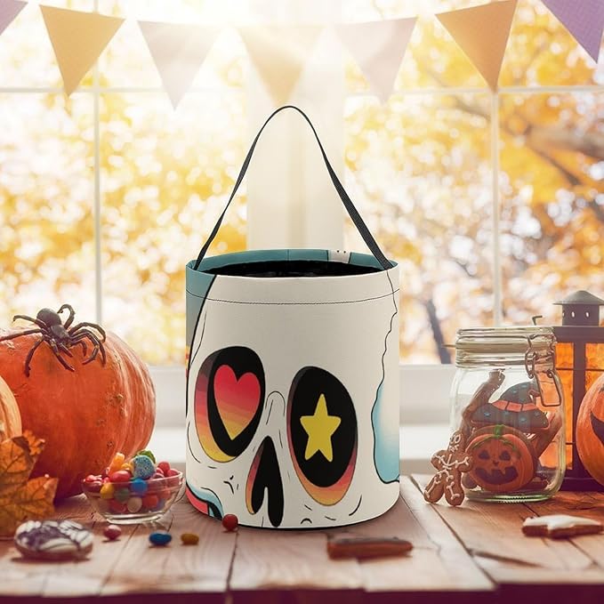 Halloween Candy Bucket - Ghost Skull Pattern Trick Or Treat Candy Bag, Gift Bag for Party Favor Supplies
