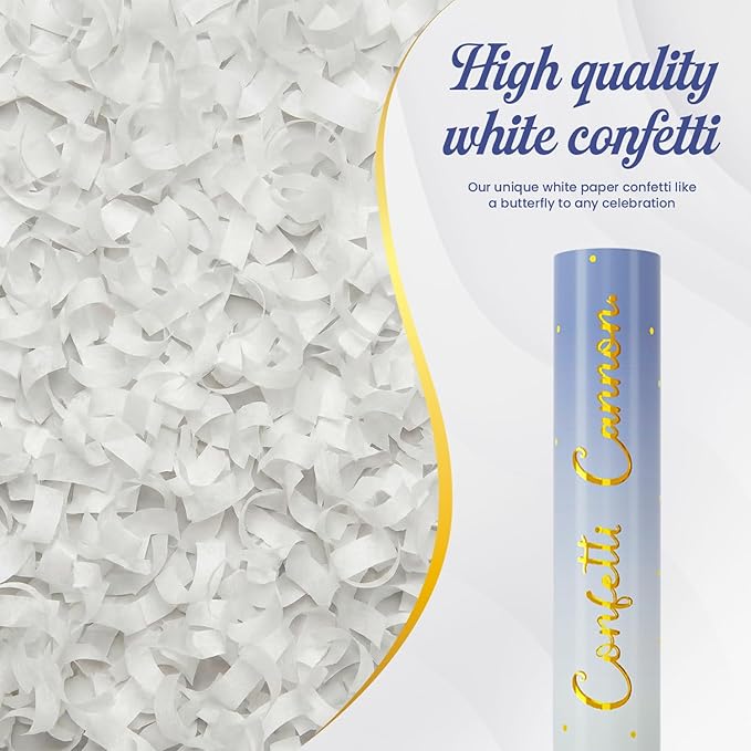 Confetti Poppers White Confetti Cannon 12 Pack Party Poppers Biodegradable12inch Wedding Party Confetti Bulk Streamer Confetti Cannon Launches up to15-25ft for Christmas Birthday Graduation New Year