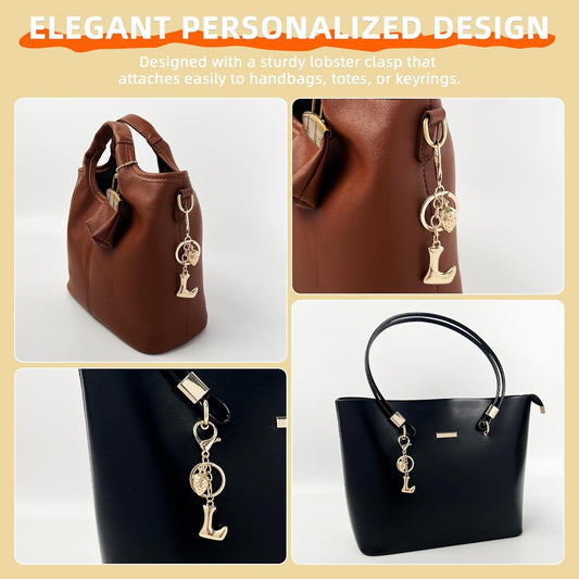 Gold Bubble Heart Initial Bag Charms for Handbags – Cute Initial Letter Keychain for Women, Purse Charms, Gold Gift